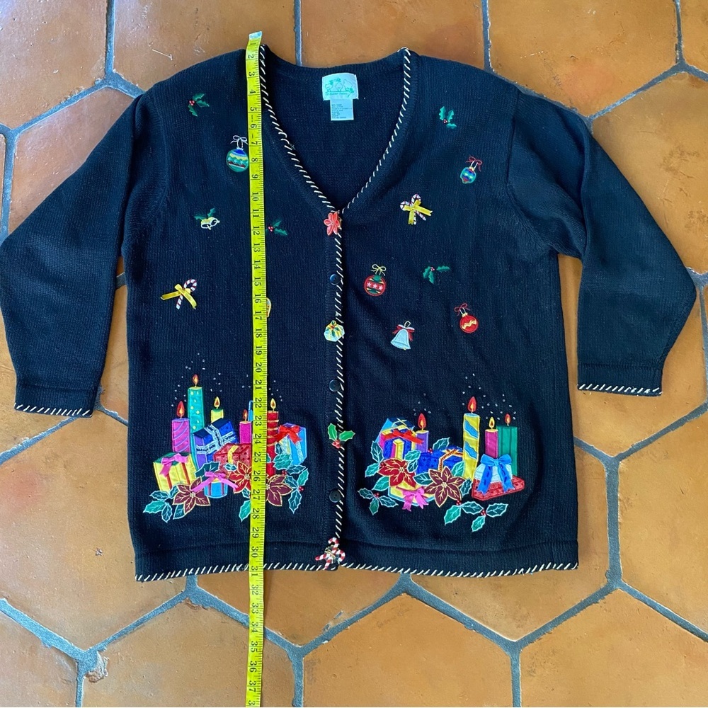 VTG Women's Quacker Factory Christmas Holiday Bows Button-Up Sweater Size 1X - Picture 6 of 7